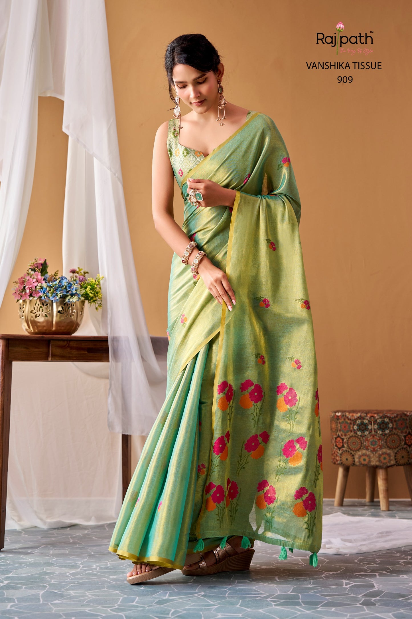 Vanshika Tissue Silk Floral Saree – ₹1699