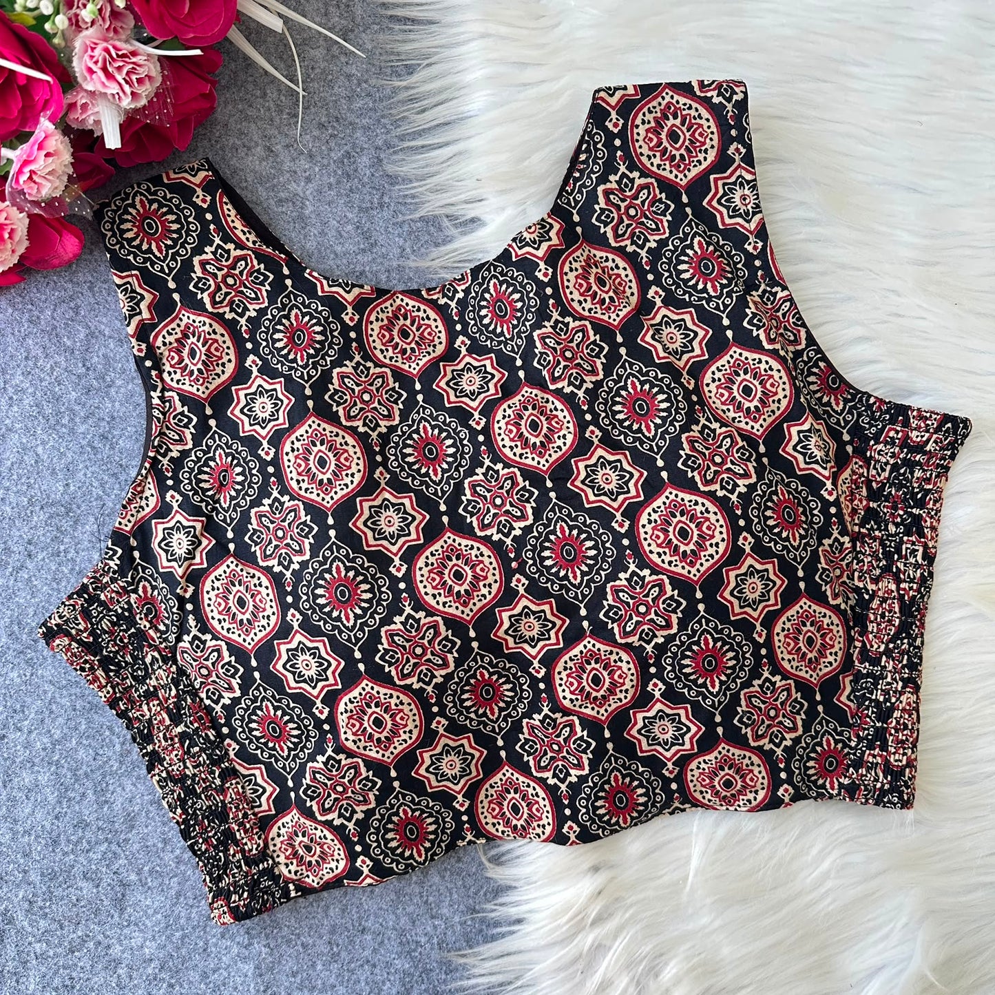 Ajrakh Readymade Side Elastic Stretchable Sleeveless Blouse – ₹699