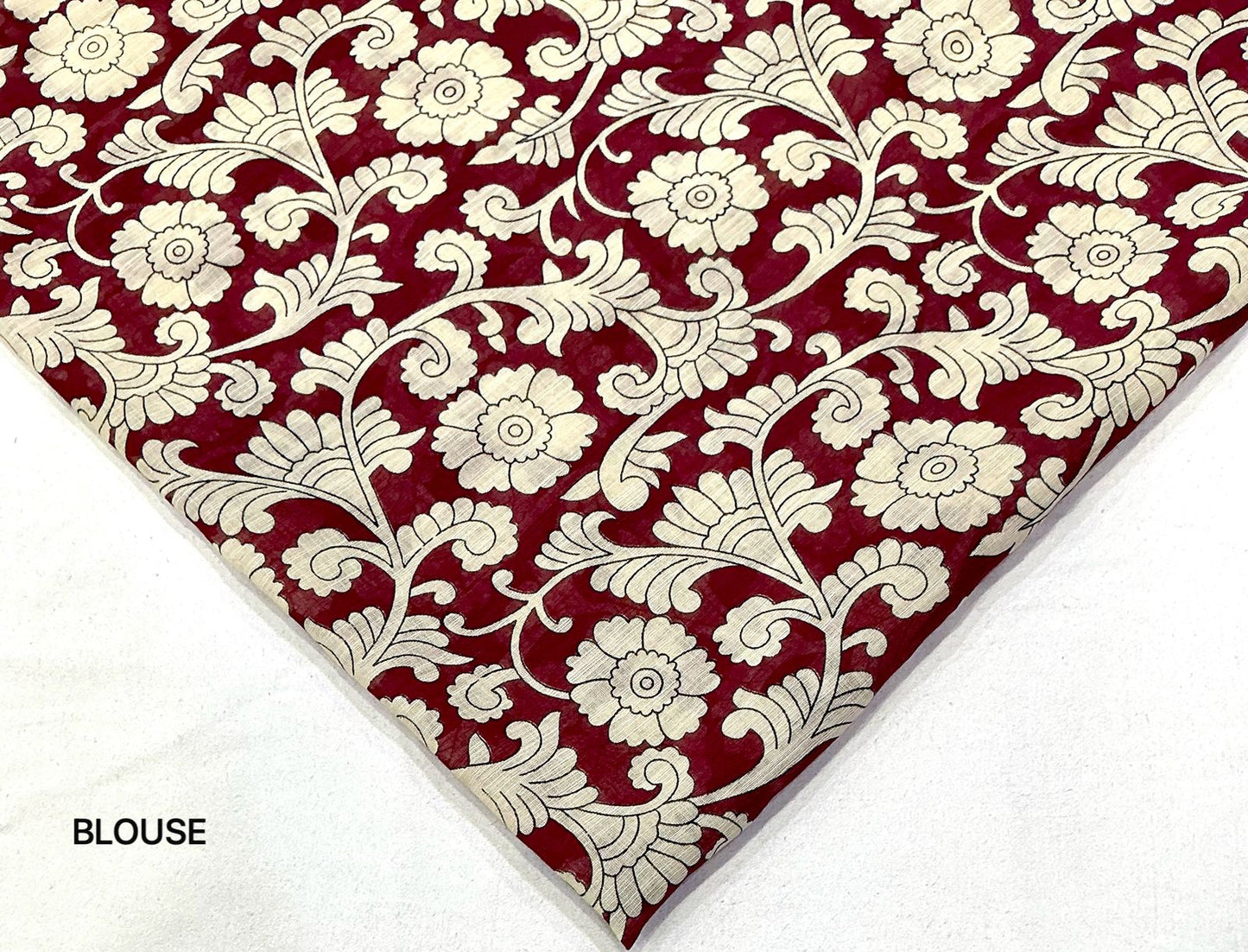 Soft Linen Slub Cotton Kalamkari Saree with Aari Mirror Work – ₹999