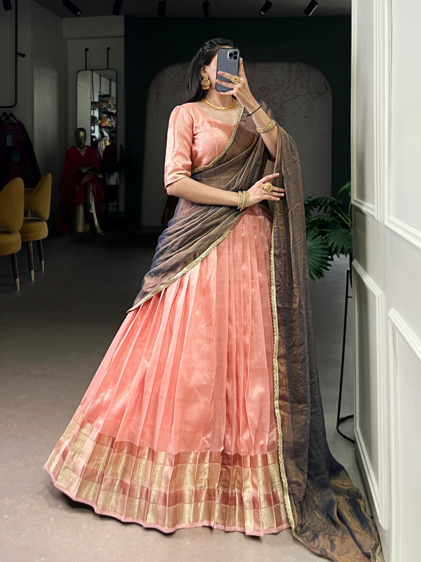 Dupion Silk Readymade Dhavani / Half Saree Collection – ₹1499