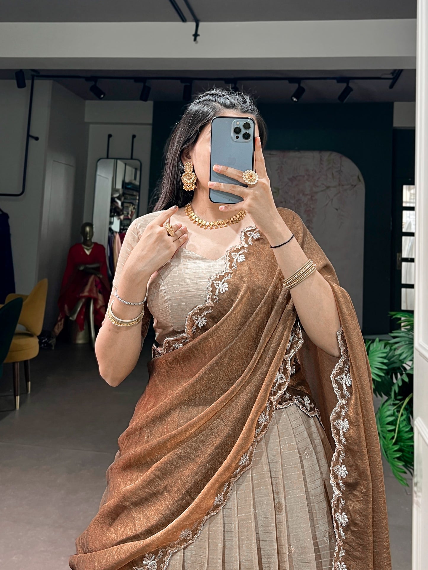 Chinnon Silk Checked Readymade Dhavani Collection – ₹1799