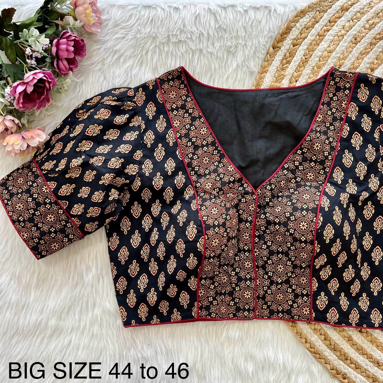 Readymade Ajrakh Cotton Plus Size Blouse – ₹699