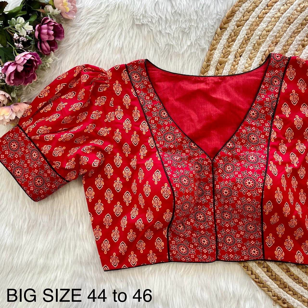 Readymade Ajrakh Cotton Plus Size Blouse – ₹699