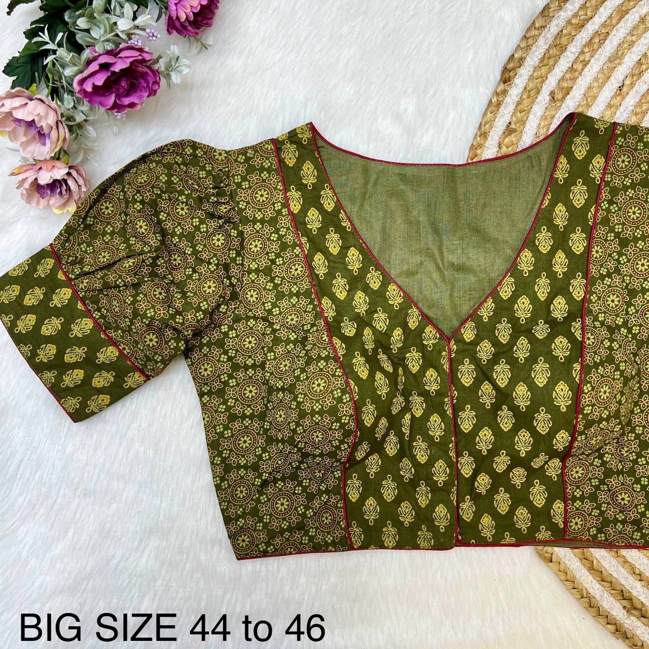 Readymade Ajrakh Cotton Plus Size Blouse – ₹699