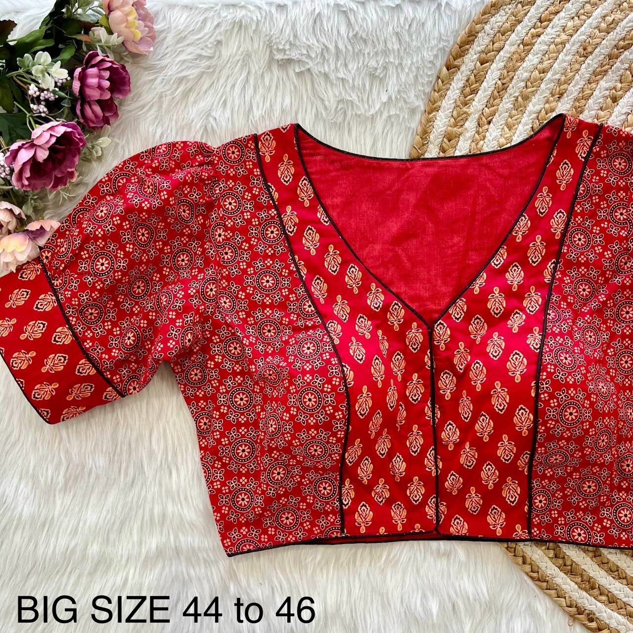Readymade Ajrakh Cotton Plus Size Blouse – ₹699