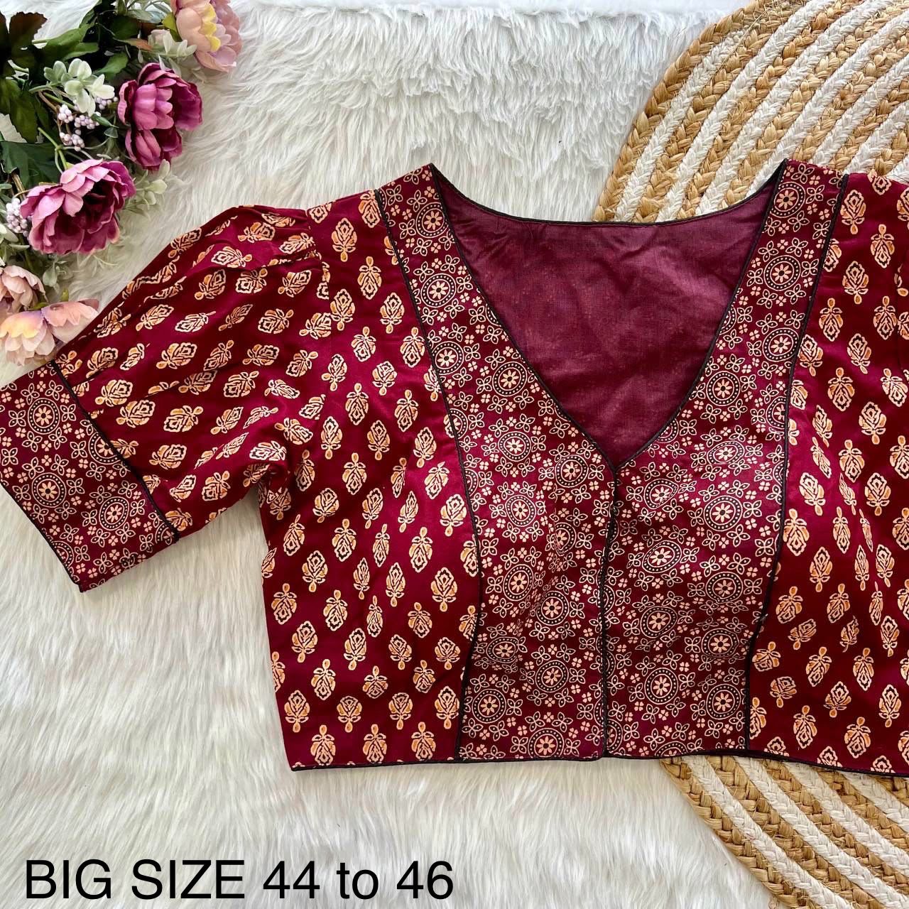 Readymade Ajrakh Cotton Plus Size Blouse – ₹699