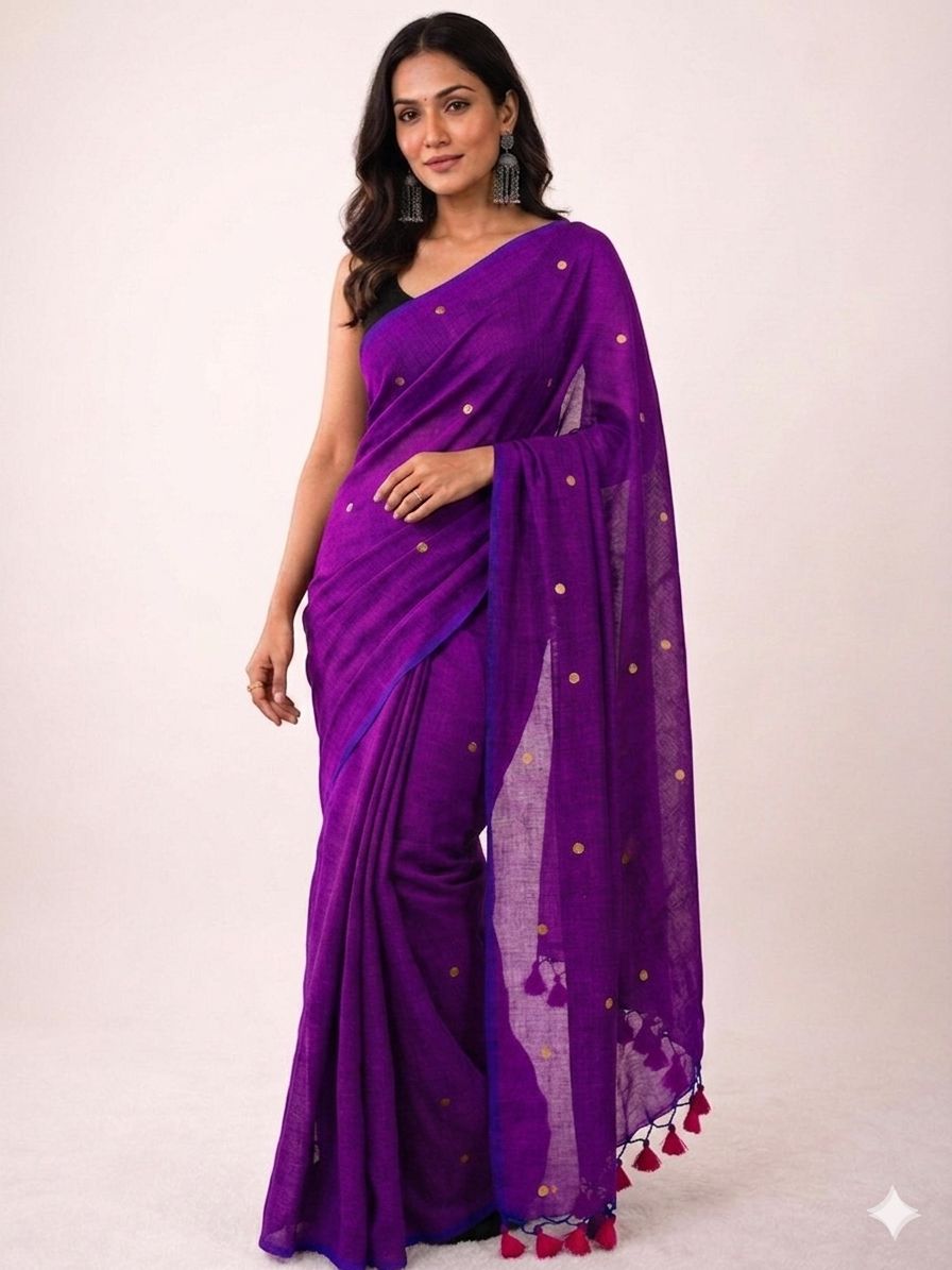 Khadi Cotton Saree with Gini Sequence Work – ₹999