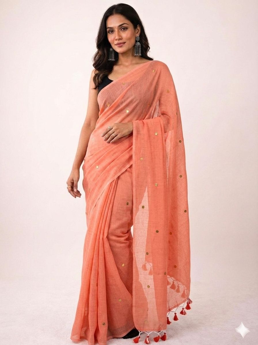 Khadi Cotton Saree with Gini Sequence Work – ₹999