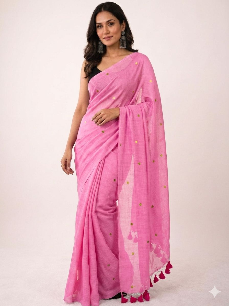 Khadi Cotton Saree with Gini Sequence Work – ₹999