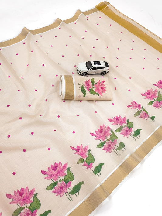 Linen Slub Cotton Floral Saree – ₹899