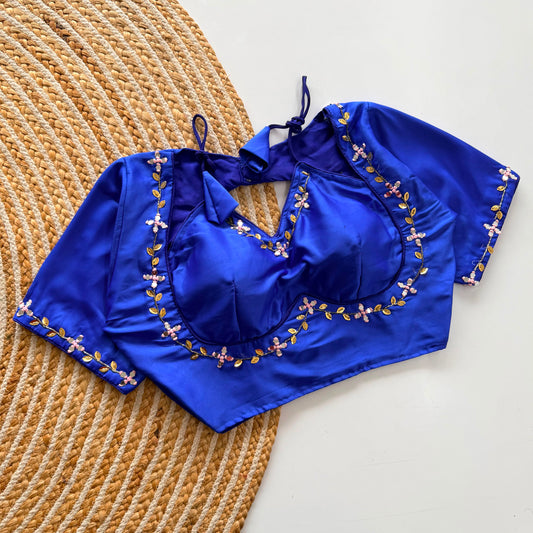 Madhubala Pattern Halter Neck Silk Blouse with Bead & Sequence Work – ₹1050