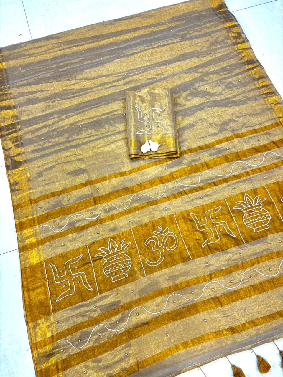 Tussar Tissue Silk Saree with Bead & Pearl Work – ₹1500