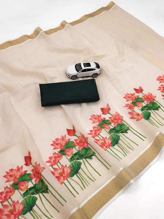 Linen Slub Cotton Floral Saree – ₹950
