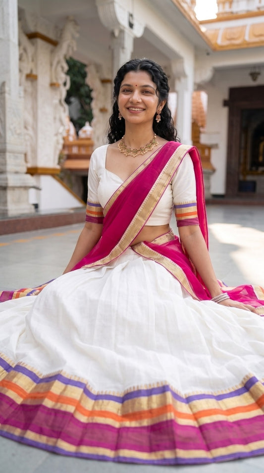 Mul Chanderi Cotton Readymade Dhavani / Half Saree Collection – ₹1399