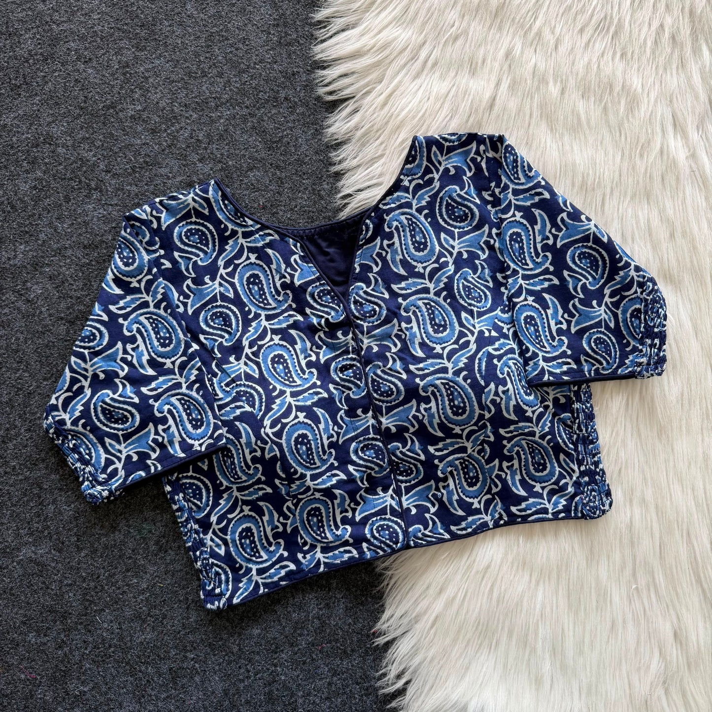 Side Elastic Stretchable Ajrakh Cotton Blouse – ₹699