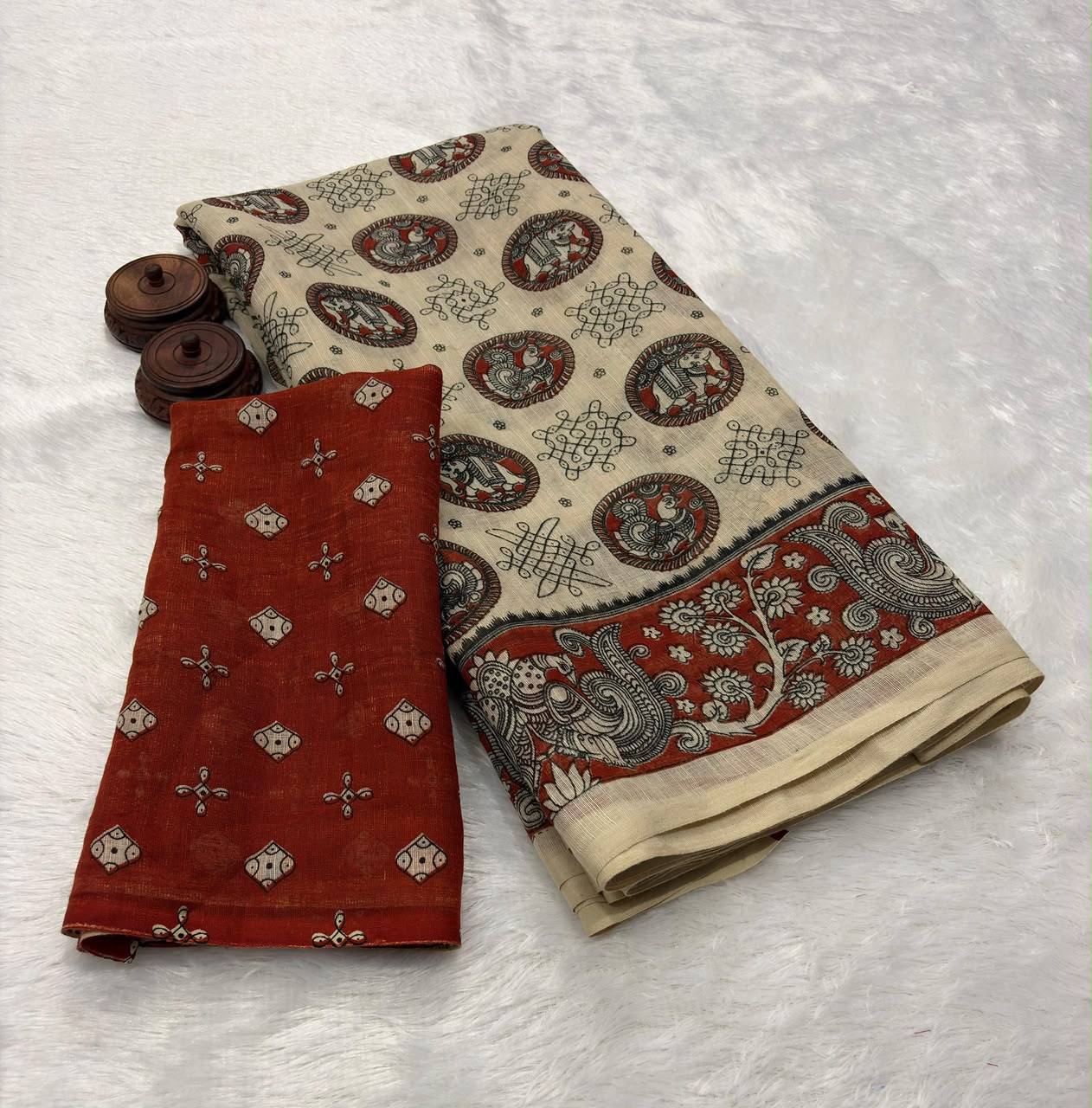 Soft Linen Slub Cotton Printed Saree – ₹899