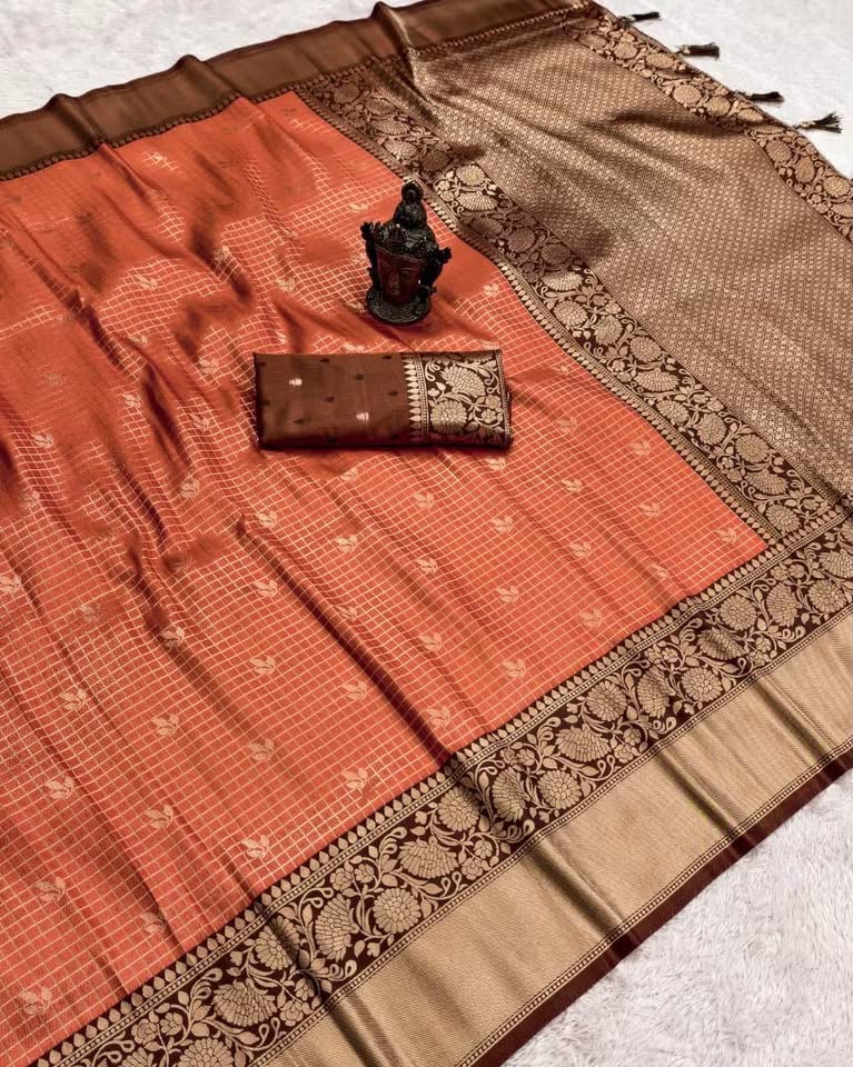 Semi Banarasi Silk Weaving Saree with Jacquard Zari Weaving Borders – ₹1299