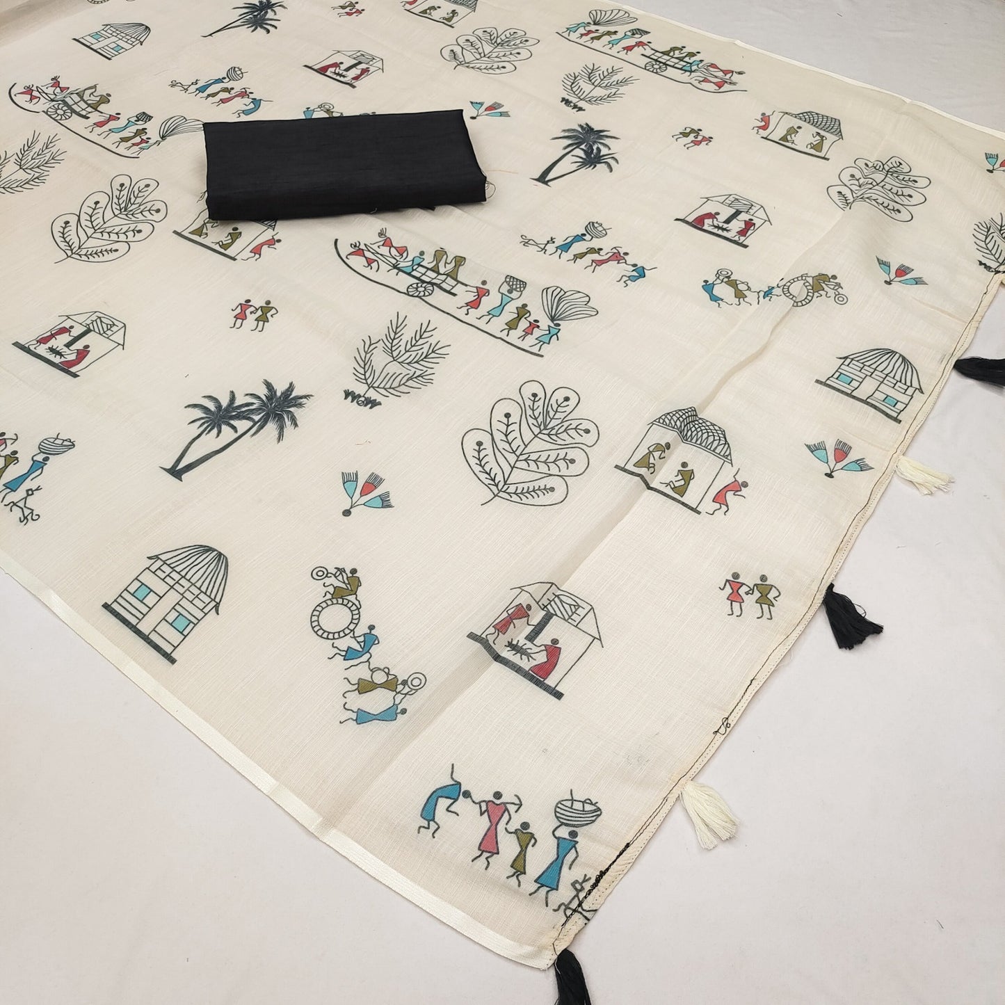 Soft Linen Slub Cotton Printed Saree – ₹799