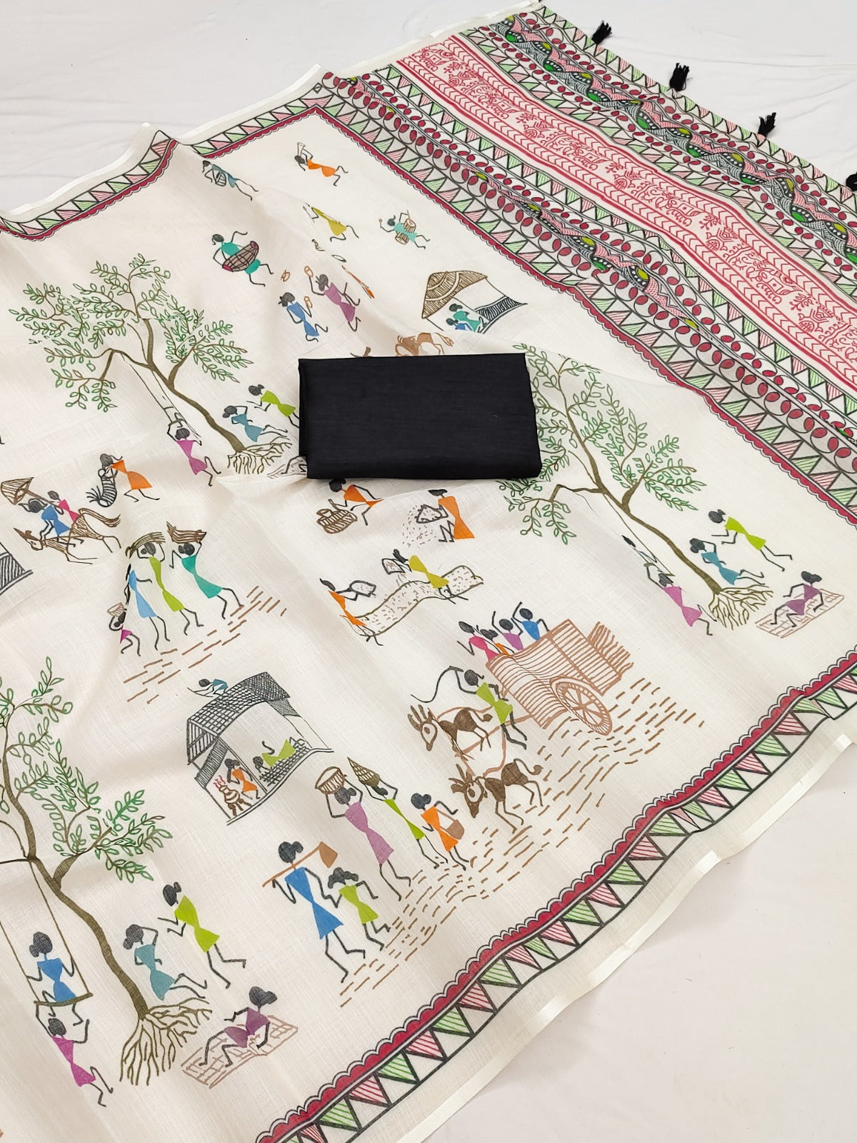 Soft Linen Slub Cotton Printed Saree – ₹799