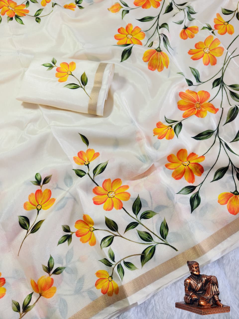 Polyester Mix Crepe Silk Saree with Floral Prints & Zari Borders – ₹999