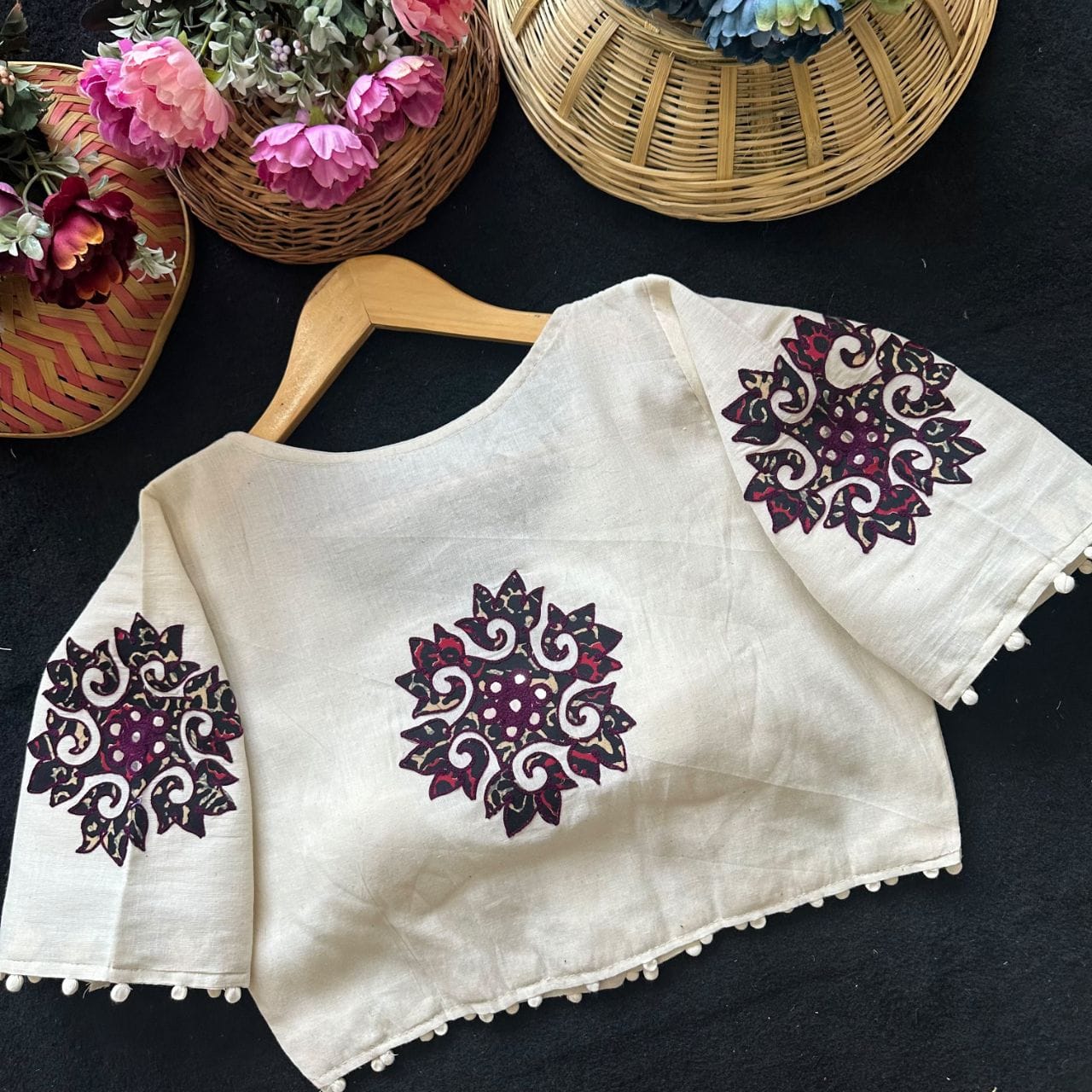 Readymade Appliqué Embroidered & Ajrakh Patch Work Blouse – ₹850