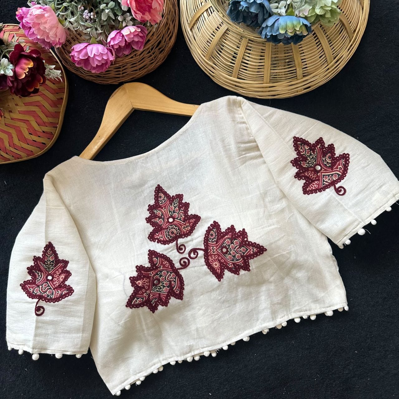 Readymade Appliqué Embroidered & Ajrakh Patch Work Blouse – ₹850