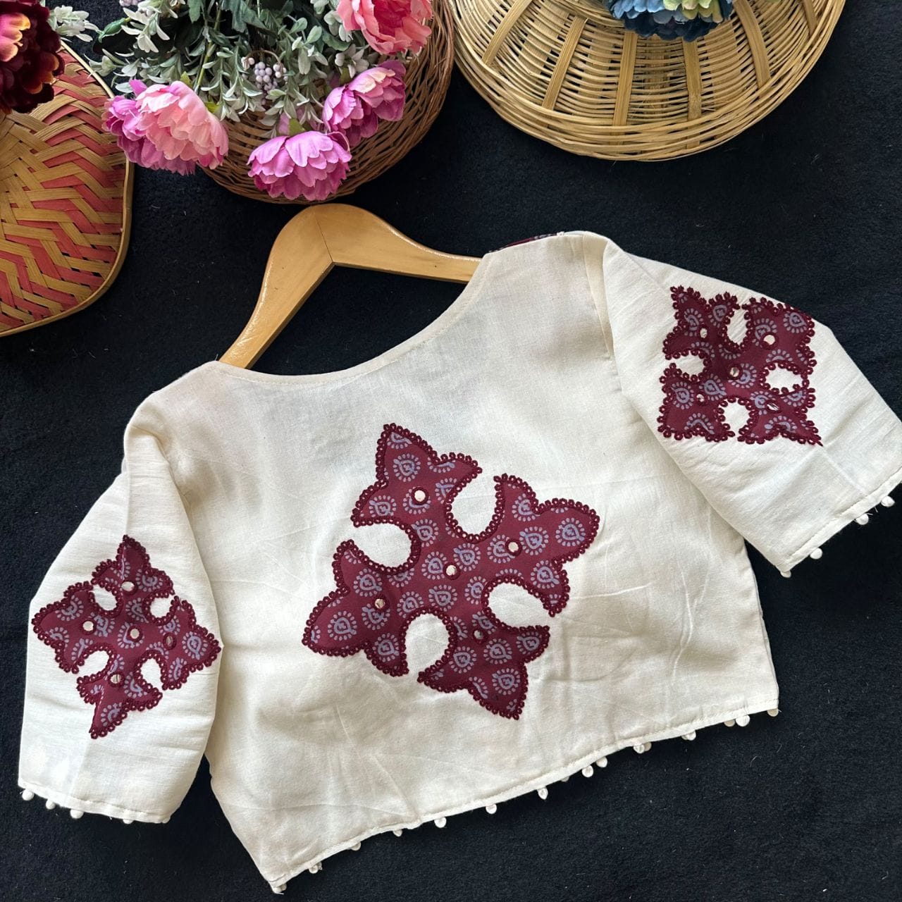 Readymade Appliqué Embroidered & Ajrakh Patch Work Blouse – ₹850