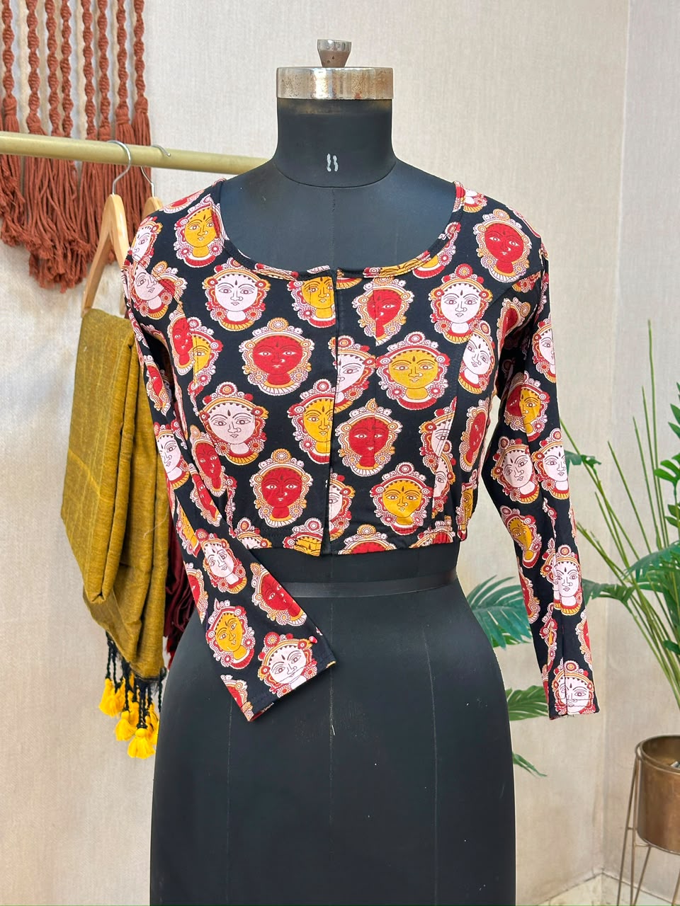 5501 - Elastic Long Sleeve Stretchable Ajrakh Blouse – ₹499