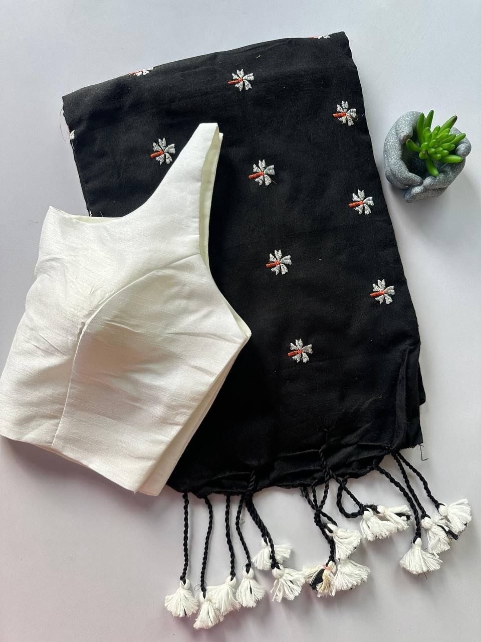 Khadi Cotton Embroidered Readymade Saree with Blouse – ₹1199