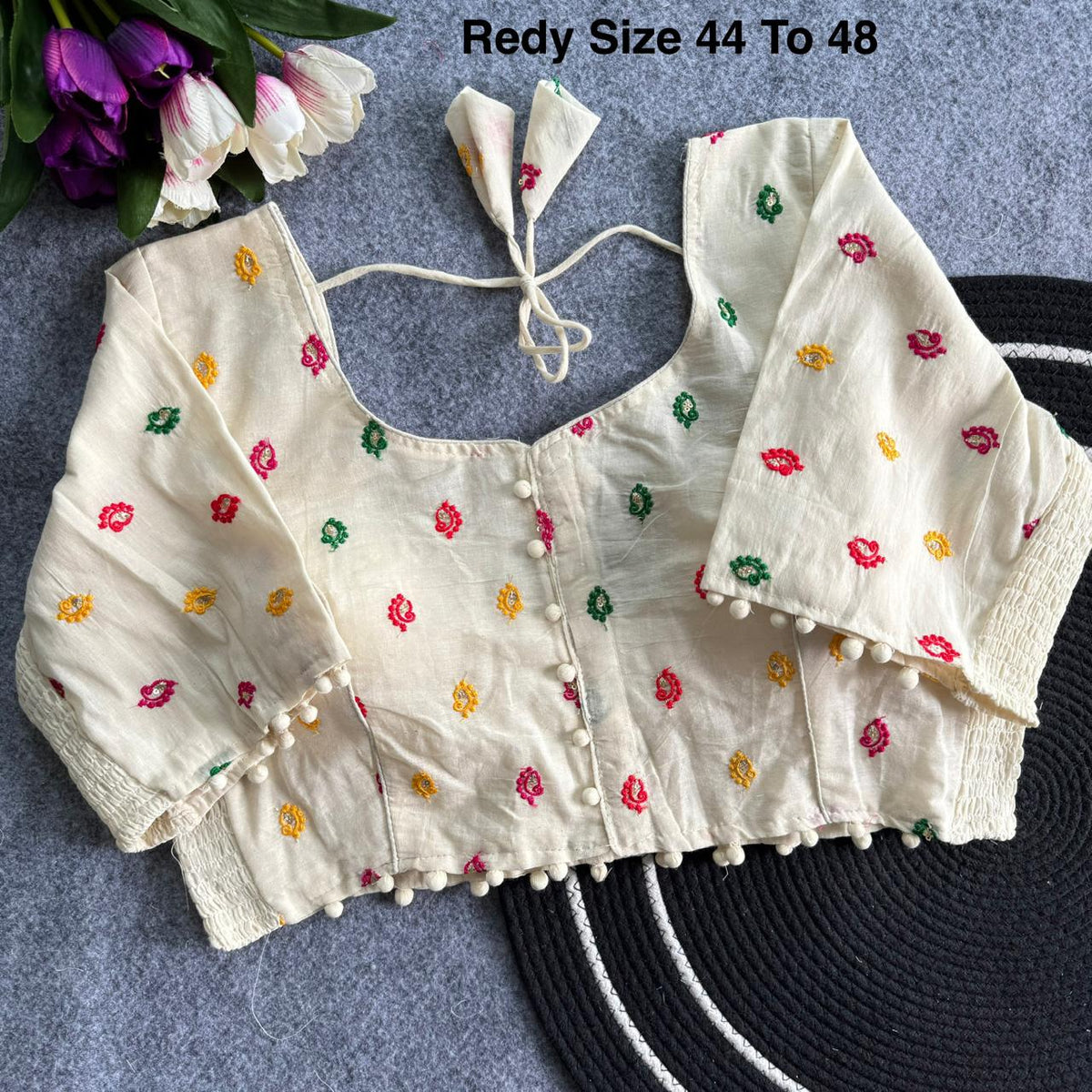 Plus Size Khadi Cotton Embroidered Readymade Blouse