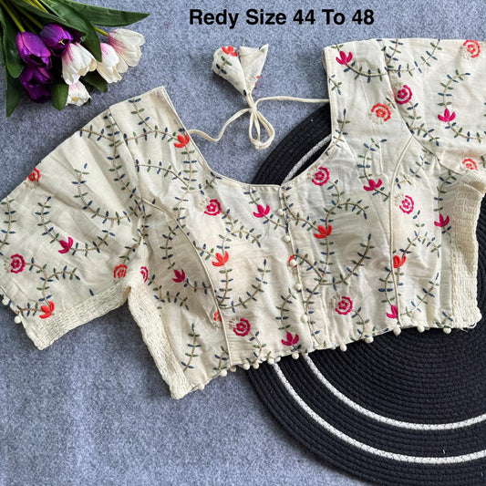 Plus Size Khadi Cotton Embroidered Readymade Blouse
