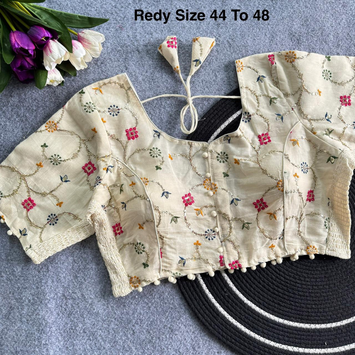 Plus Size Khadi Cotton Embroidered Readymade Blouse