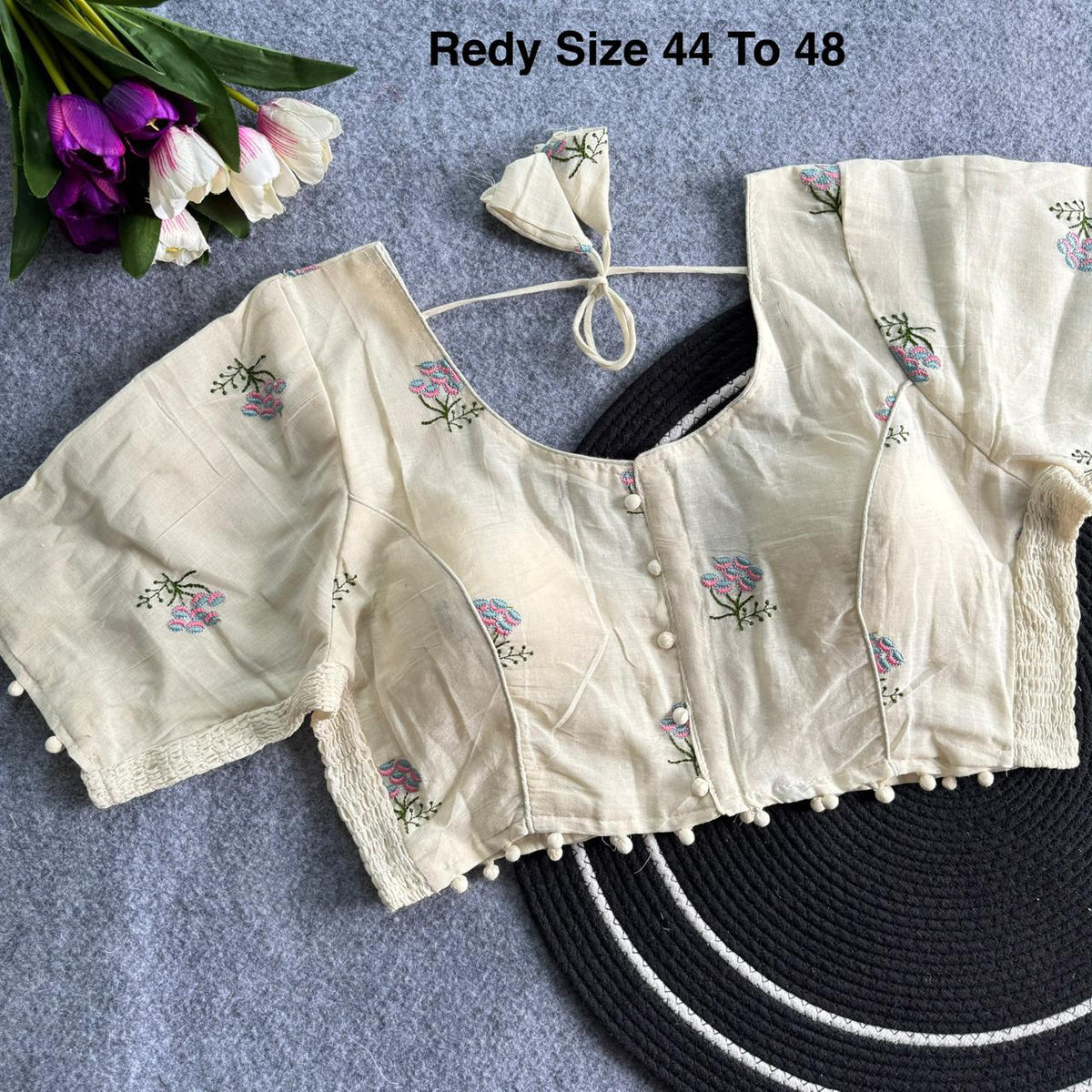 Plus Size Khadi Cotton Embroidered Readymade Blouse