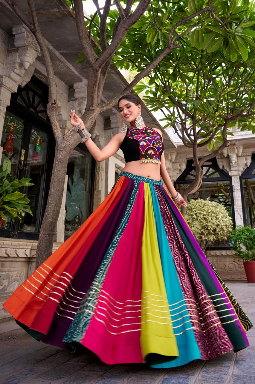Navaratri Special Rayon Multi-Shaded Kutch Work Lehenga