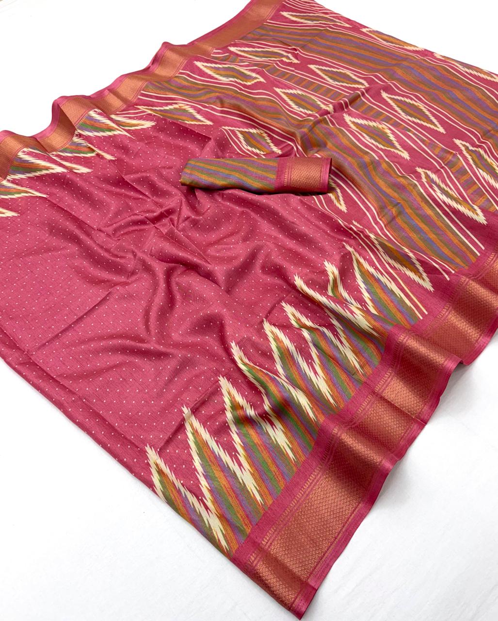 Semi Dola Silk Lehriya Sarees with Jacquard Weaving Borders