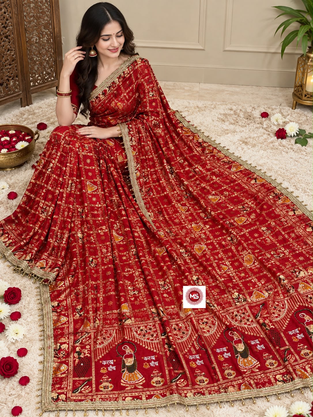 Viscose Dola Silk Weaving Sarees with Mirror Work & Fancy Lace Border