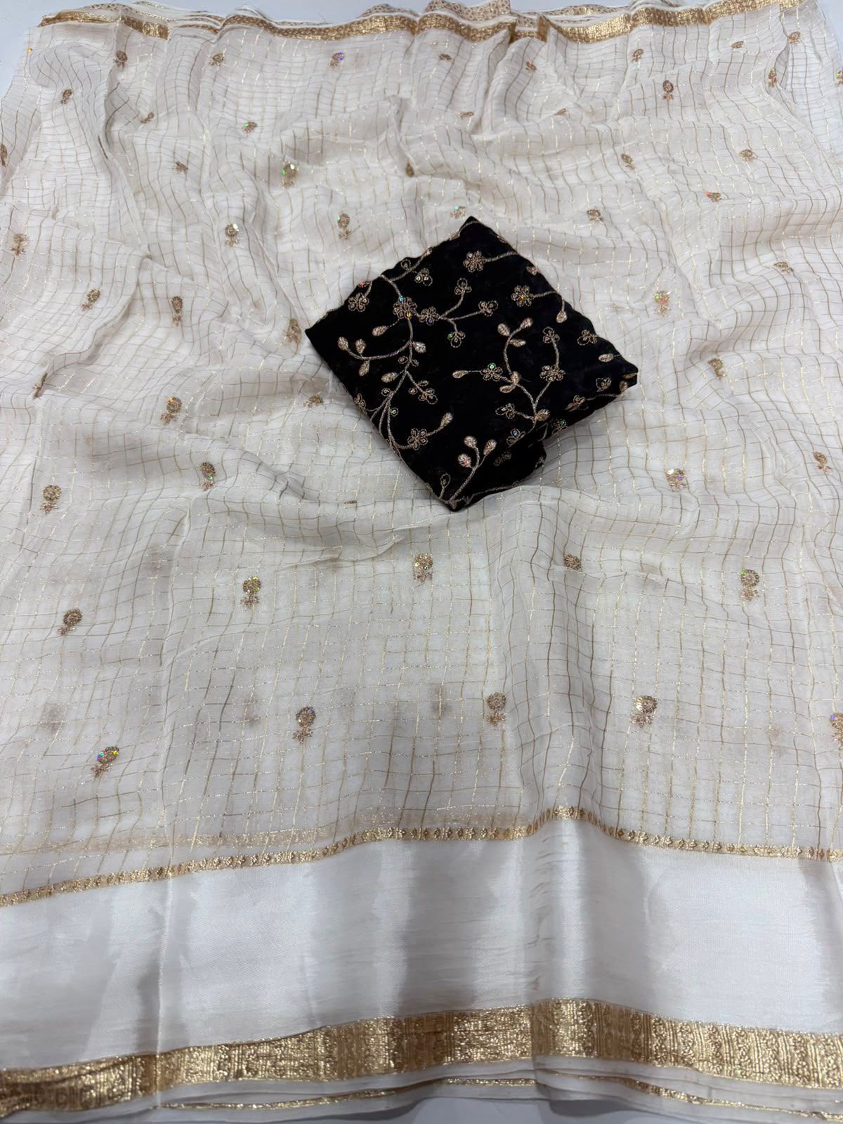 Georgette Viscose Checked Saree with Viscose Zari Weaving