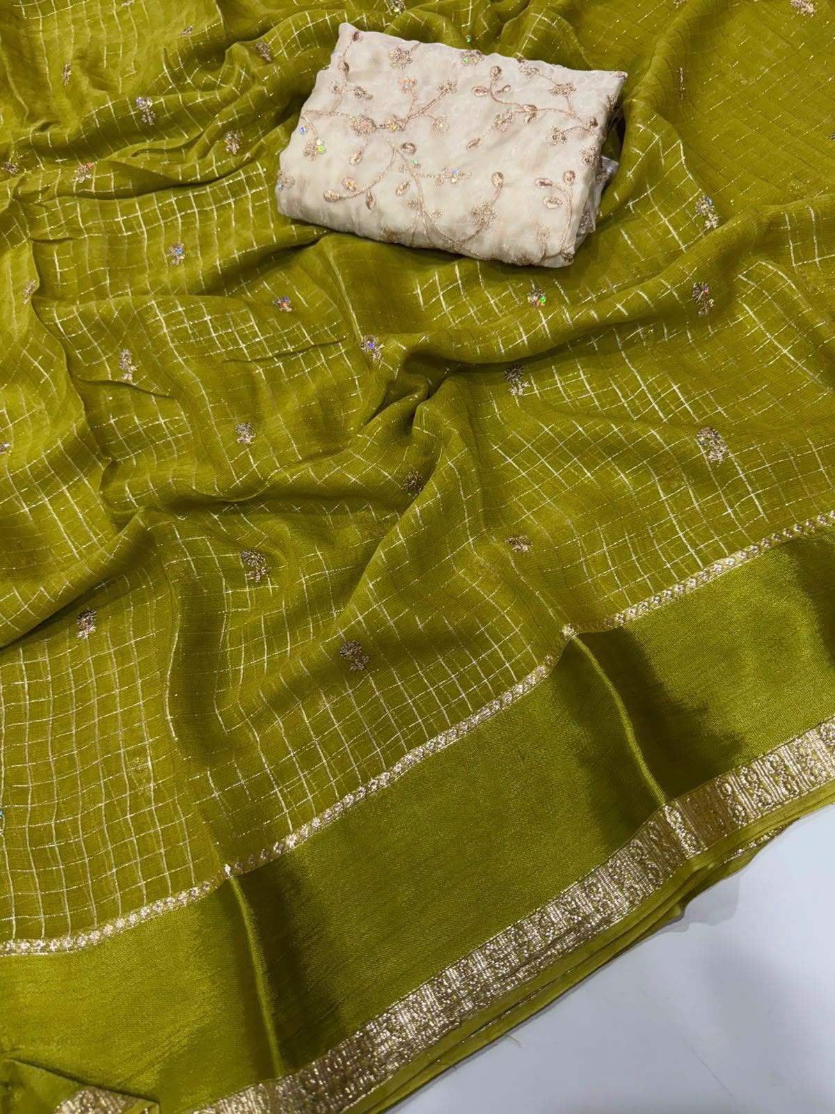 Georgette Viscose Checked Saree with Viscose Zari Weaving