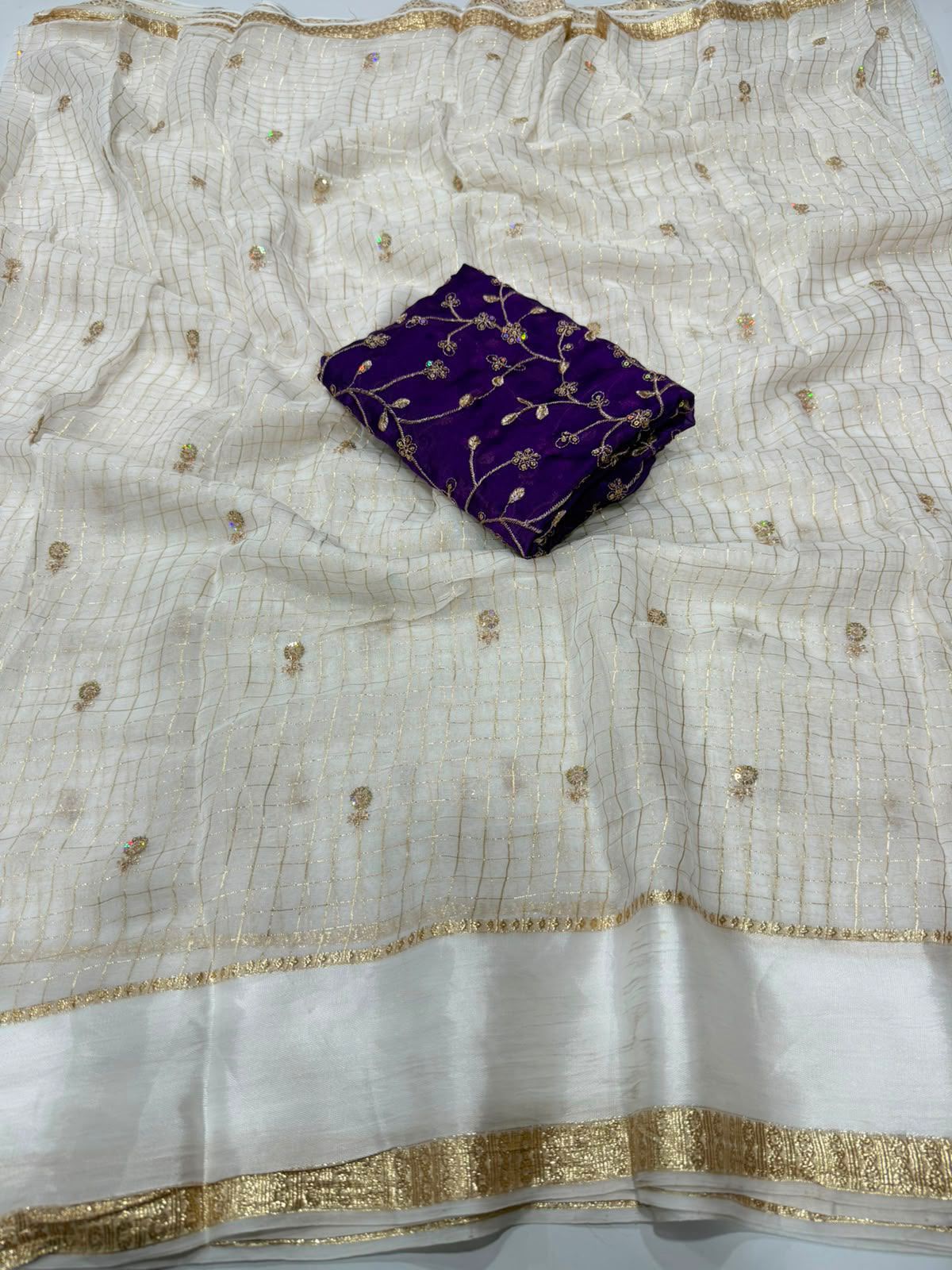 Georgette Viscose Checked Saree with Viscose Zari Weaving