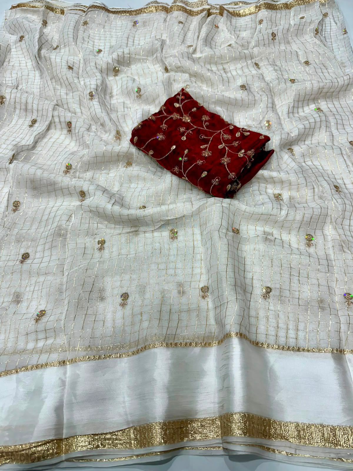 Georgette Viscose Checked Saree with Viscose Zari Weaving