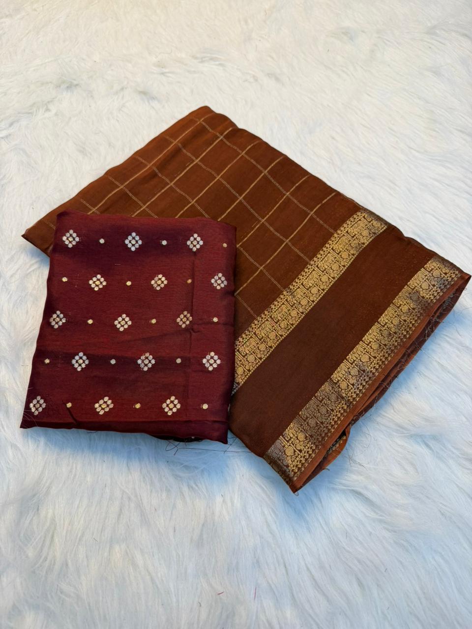 Viscose Georgette Zari Checked Saree Collection