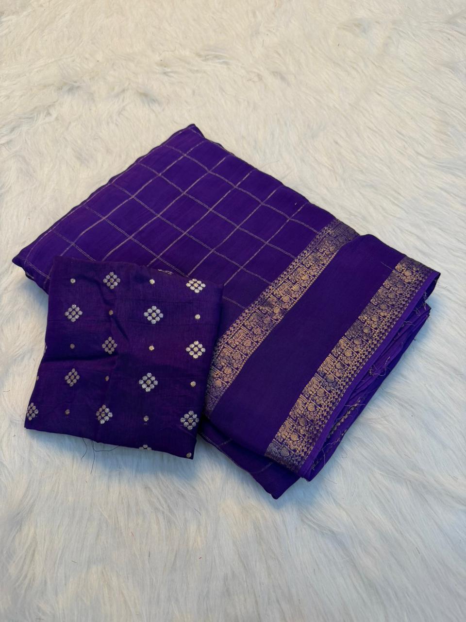 Viscose Georgette Zari Checked Saree Collection