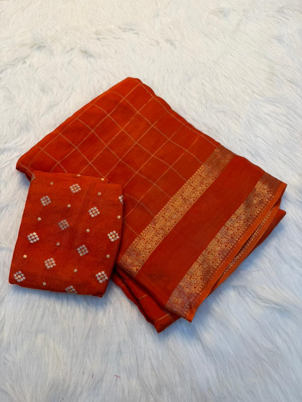 Viscose Georgette Zari Checked Saree Collection