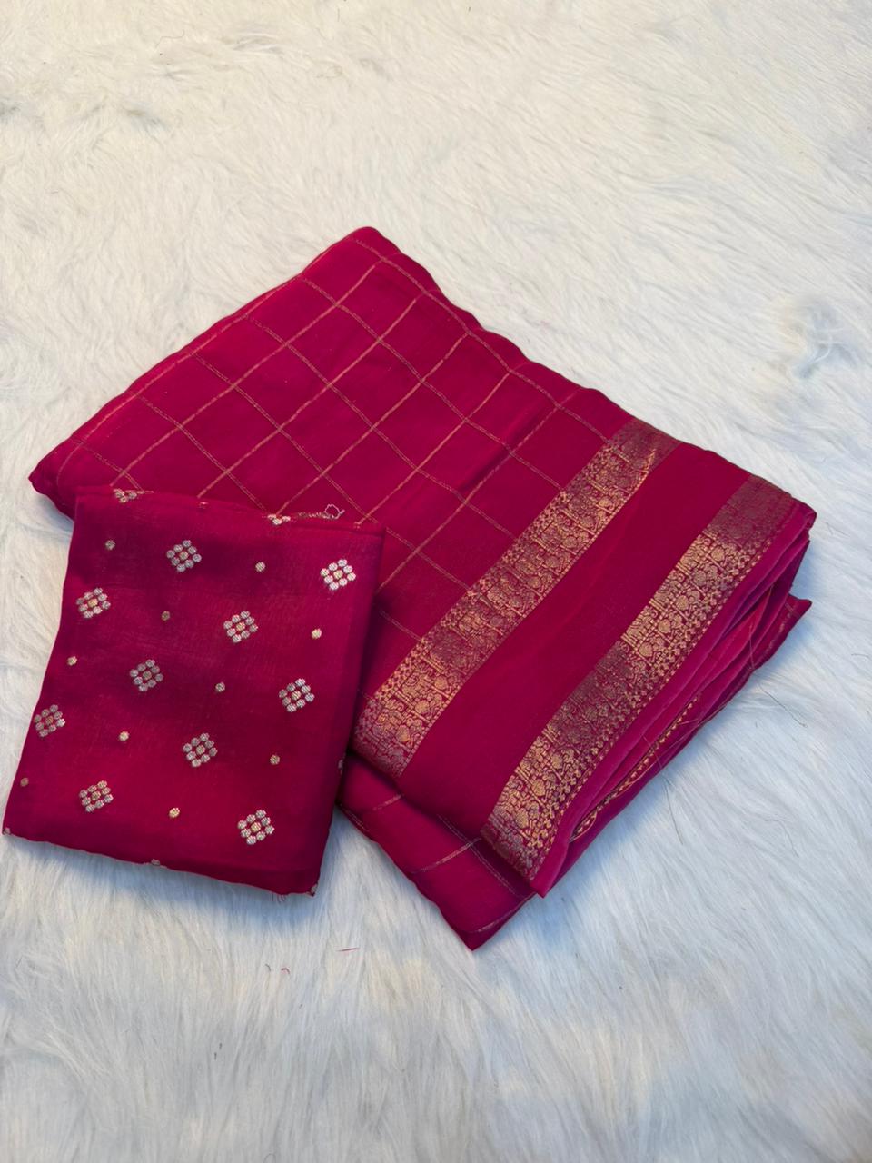 Viscose Georgette Zari Checked Saree Collection