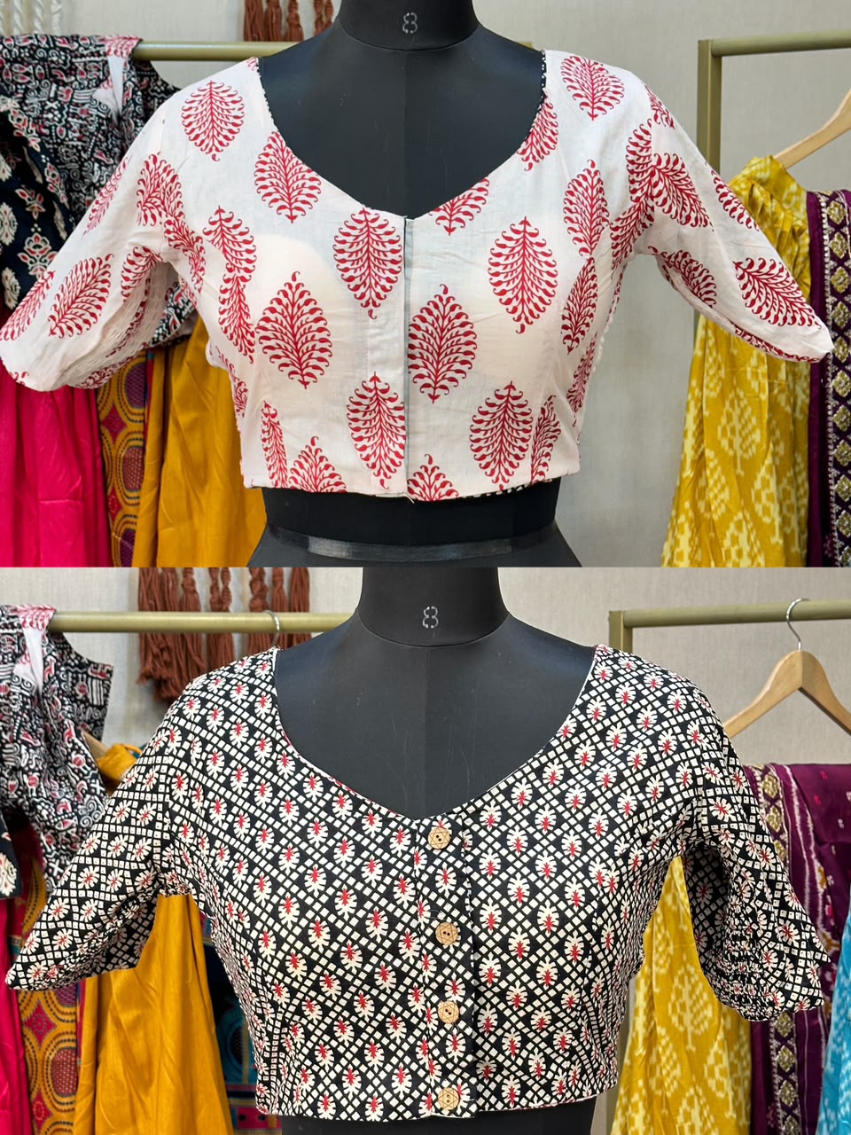 Brocade Silk Reversible Ajrakh Readymade Side Elastic Blouse