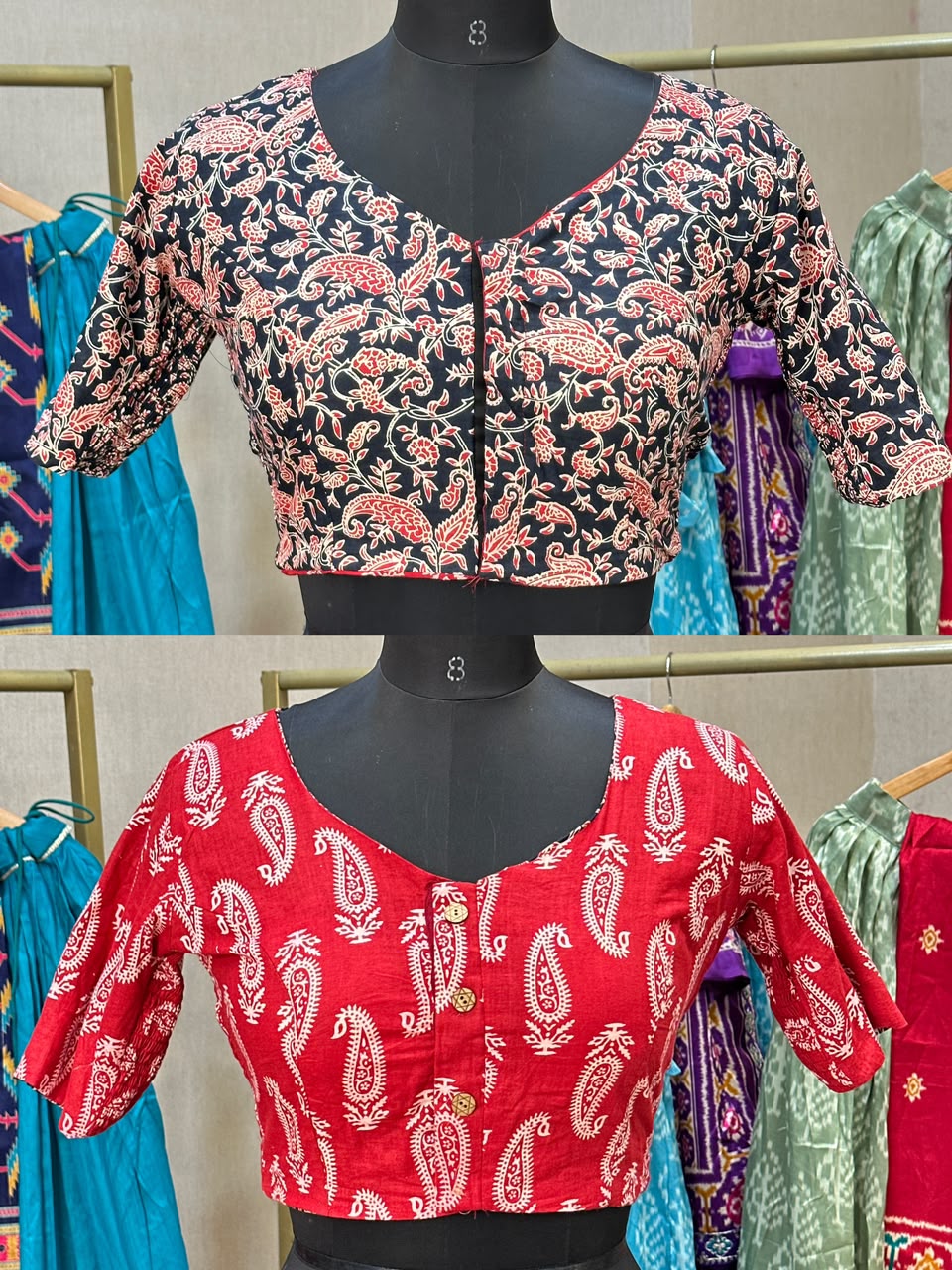 Brocade Silk Reversible Ajrakh Readymade Side Elastic Blouse
