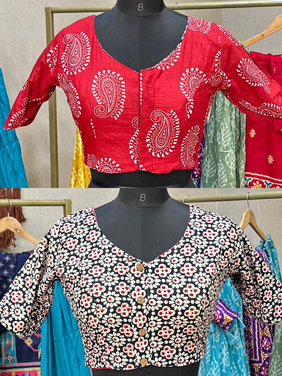 Brocade Silk Reversible Ajrakh Readymade Side Elastic Blouse