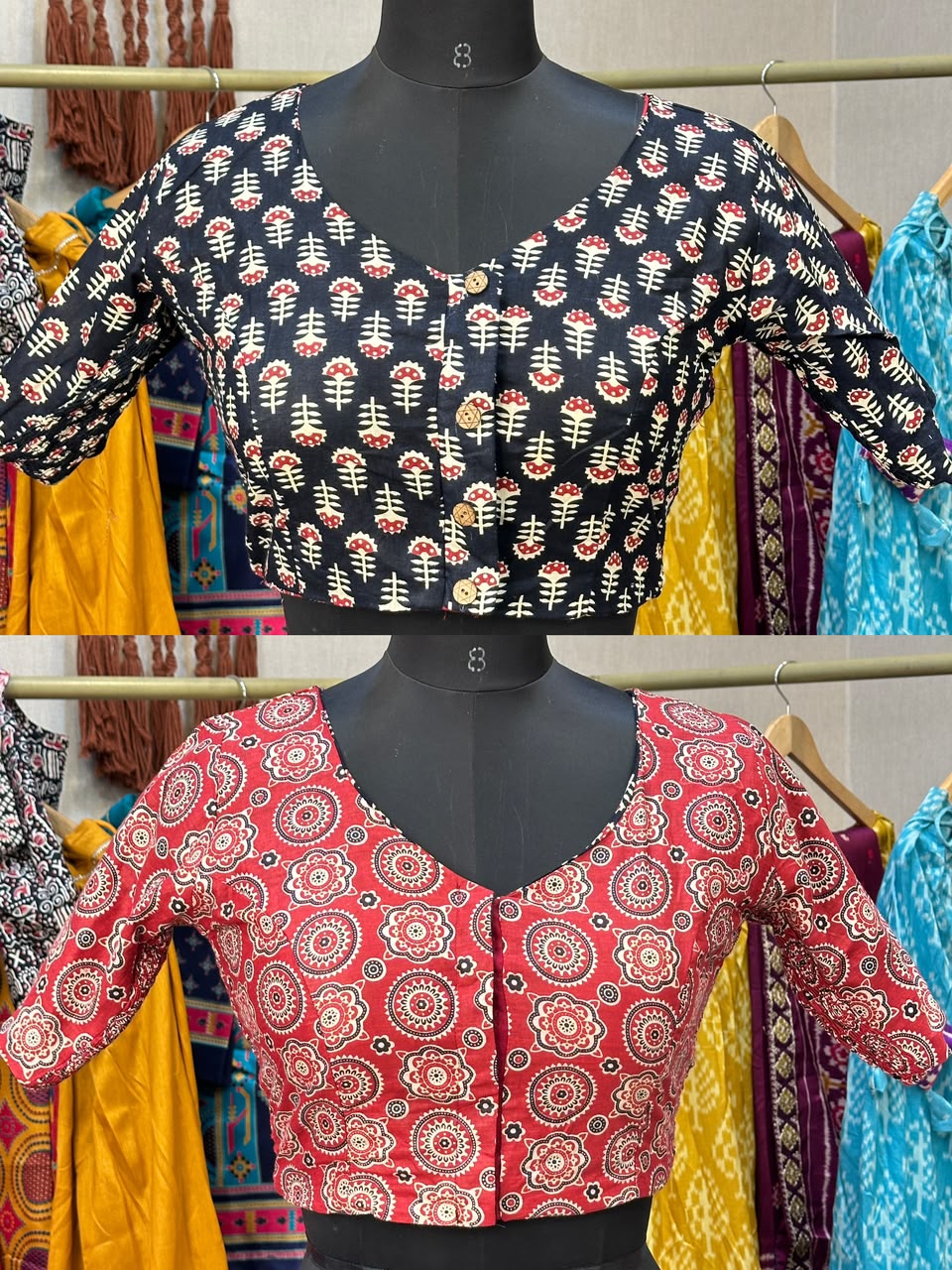 Brocade Silk Reversible Ajrakh Readymade Side Elastic Blouse
