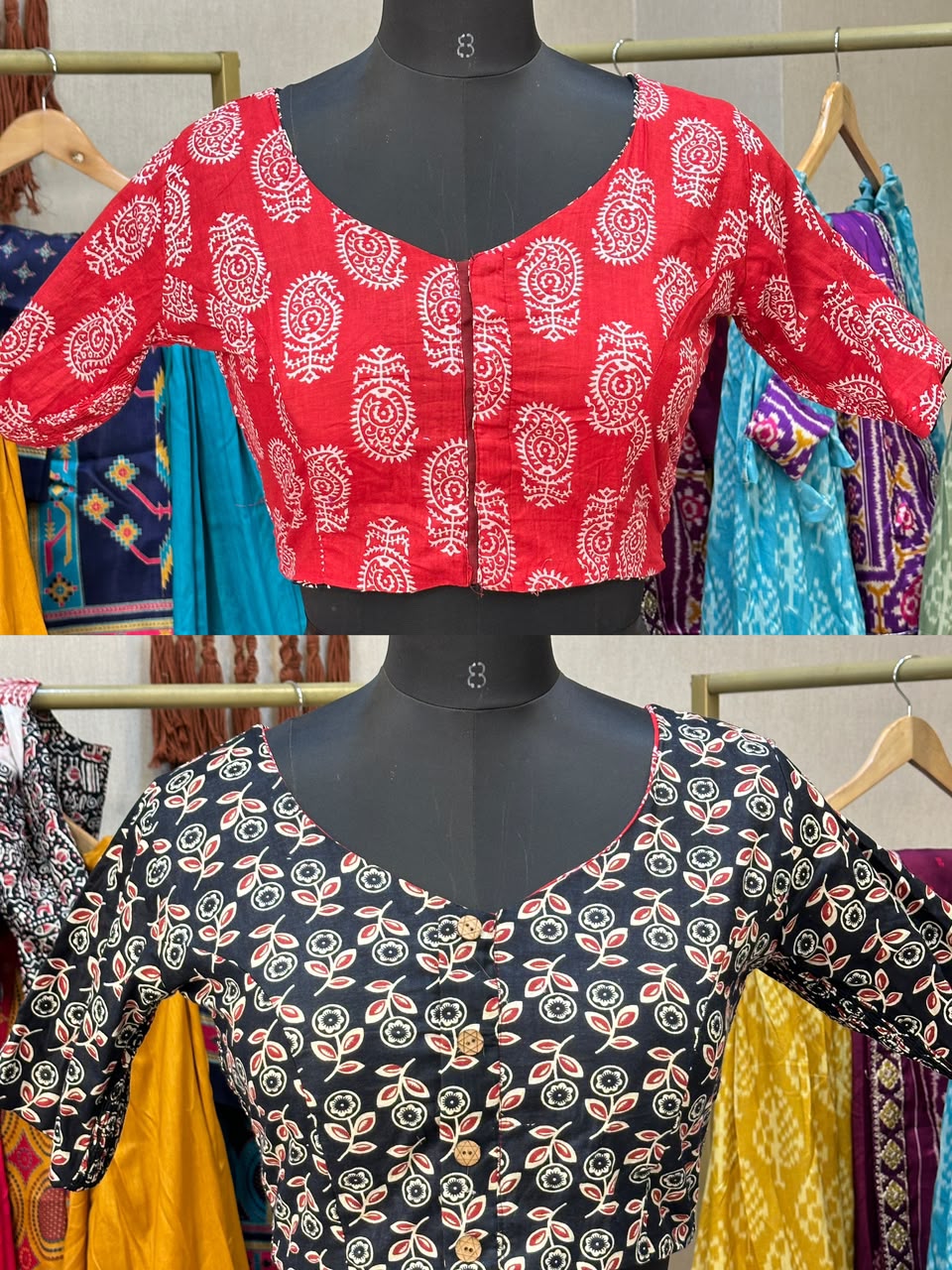 Brocade Silk Reversible Ajrakh Readymade Side Elastic Blouse