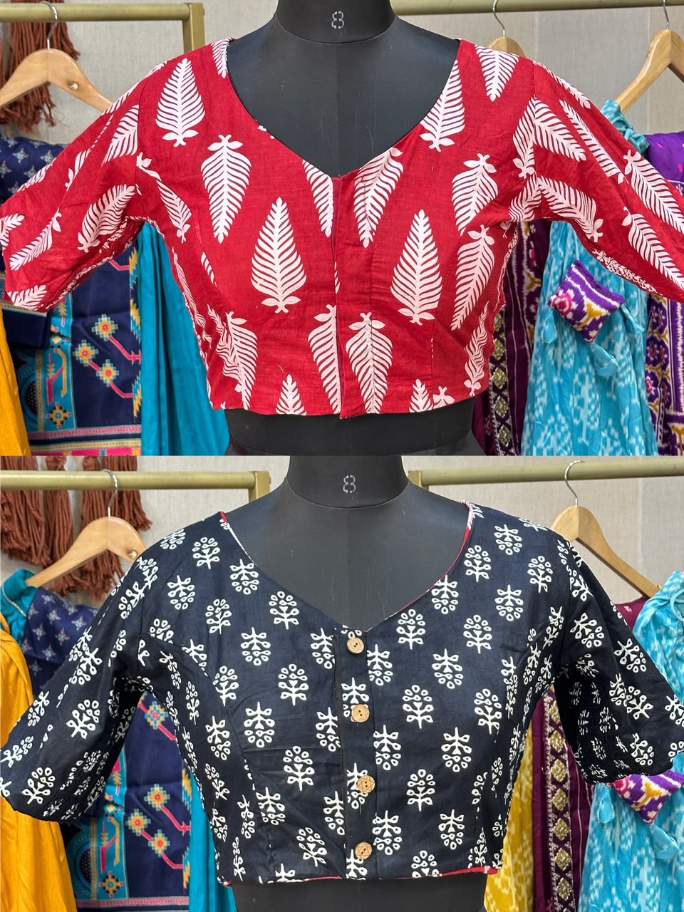 Brocade Silk Reversible Ajrakh Readymade Side Elastic Blouse